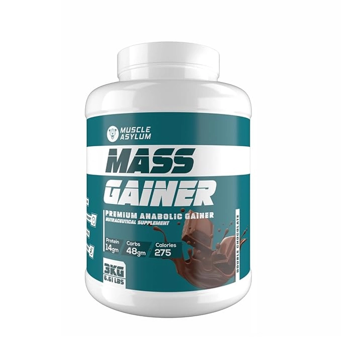 Muscle Asylum- Muscle Mass Anabolic Gainer- 14g Protein, 48g carbs, 275g Calories High Calorie Mass Gainer/Weight Gainer Powder (6.6lb, 3kg, 42Servings)