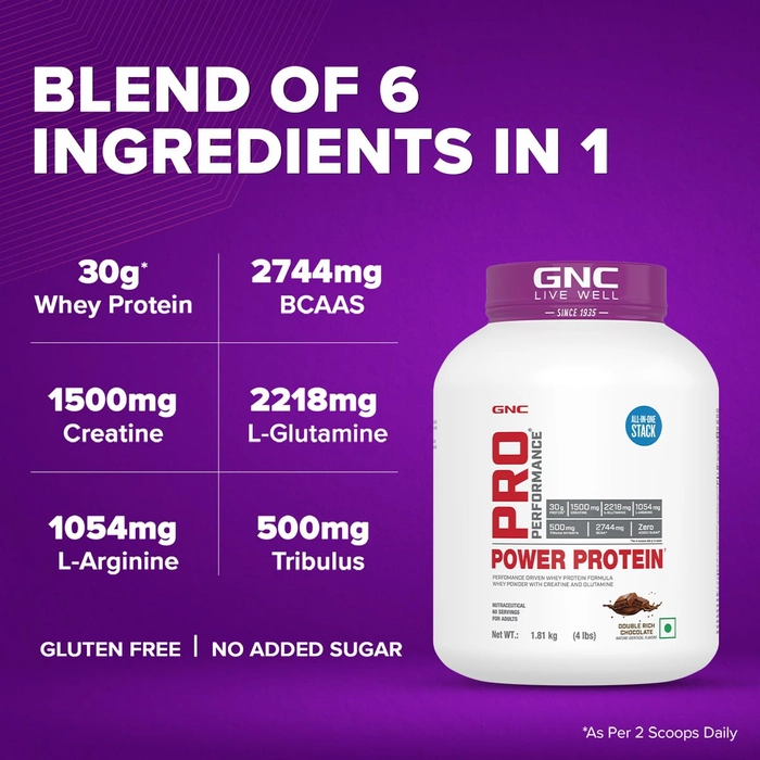 GNC Pro Performance Power Protein Whey Protein Concentrate Creatine 1500mg, L-Glutamine 2218mg, L-Arginine 1054mg, Tribulus Terrestris 500mg, Bcaa 2744mg 1.81kg