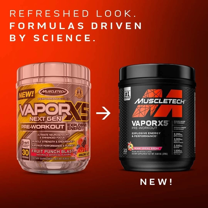 Muscletech Vapor X5 Pre-workout, 3.2g Beta-Alanine, 3g Creatine, 650mg Betaine Anhydrous, 3g L-Citrulline 270g (30 Servings)