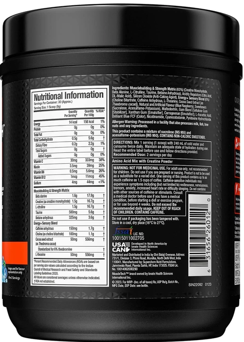 Muscletech Vapor X5 Pre-workout, 3.2g Beta-Alanine, 3g Creatine, 650mg Betaine Anhydrous, 3g L-Citrulline 270g (30 Servings)