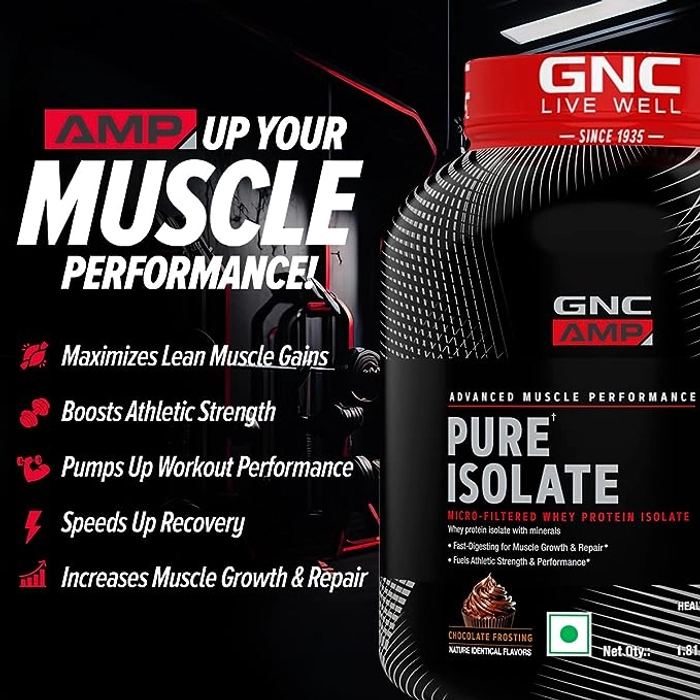 GNC AMP Pure Isolate Protein Powder 25g Protein Per Scoop, 6g Bcaa, Low Carbs With Zero Added Sugar 1.81kg
