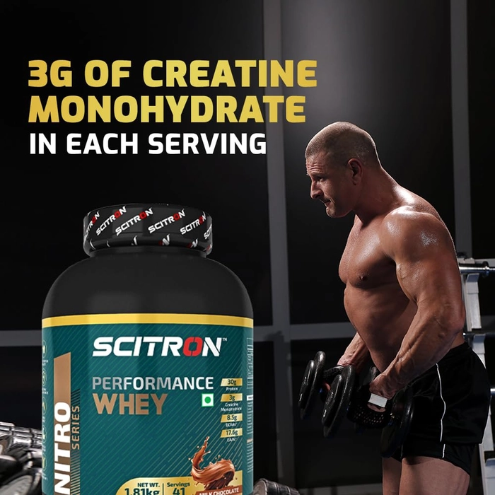 Scitron Nitro Series Performance Whey (30g Protein, 3g Creatine Monohydrate, 8.5 g BCAAs, 17.6 g EAAs ) 4 lb