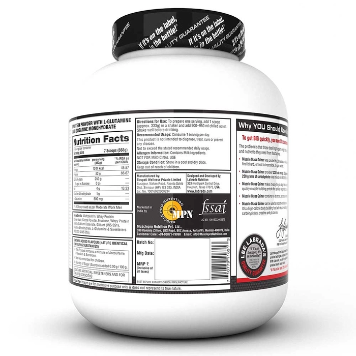 Labrada Muscle Mass Gainer Powder 6.6 lbs, 3 kg