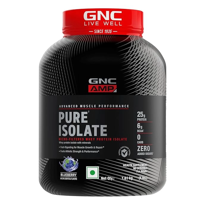 GNC AMP Pure Isolate Protein Powder 25g Protein Per Scoop, 6g Bcaa, Low Carbs With Zero Added Sugar 1.81kg