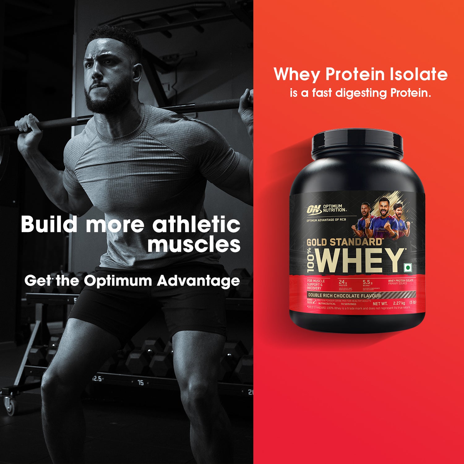 ON (Optimum Nutrition) Gold Standard 100% Whey Protein, 1.7 kg (3.74 lb), Double Rich Chocolate