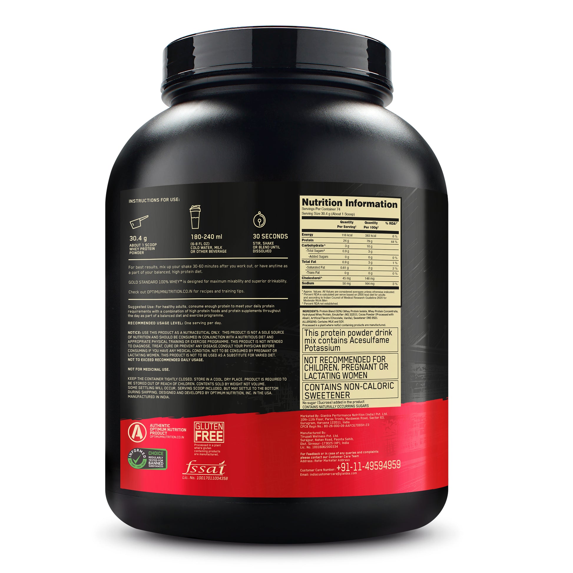 ON (Optimum Nutrition) Gold Standard 100% Whey Protein, 1.7 kg (3.74 lb), Double Rich Chocolate