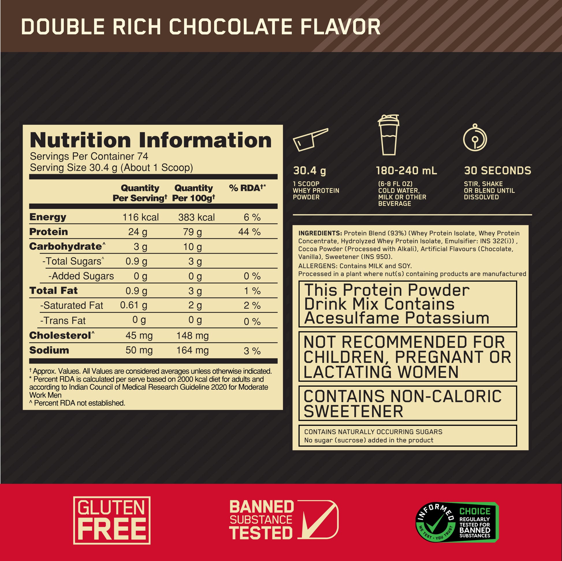 ON (Optimum Nutrition) Gold Standard 100% Whey Protein, 1.7 kg (3.74 lb), Double Rich Chocolate
