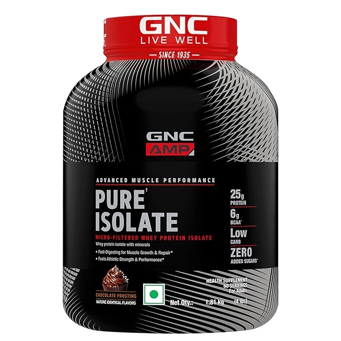 GNC AMP Pure Isolate Protein Powder 25g Protein Per Scoop, 6g Bcaa, Low Carbs With Zero Added Sugar 1.81kg