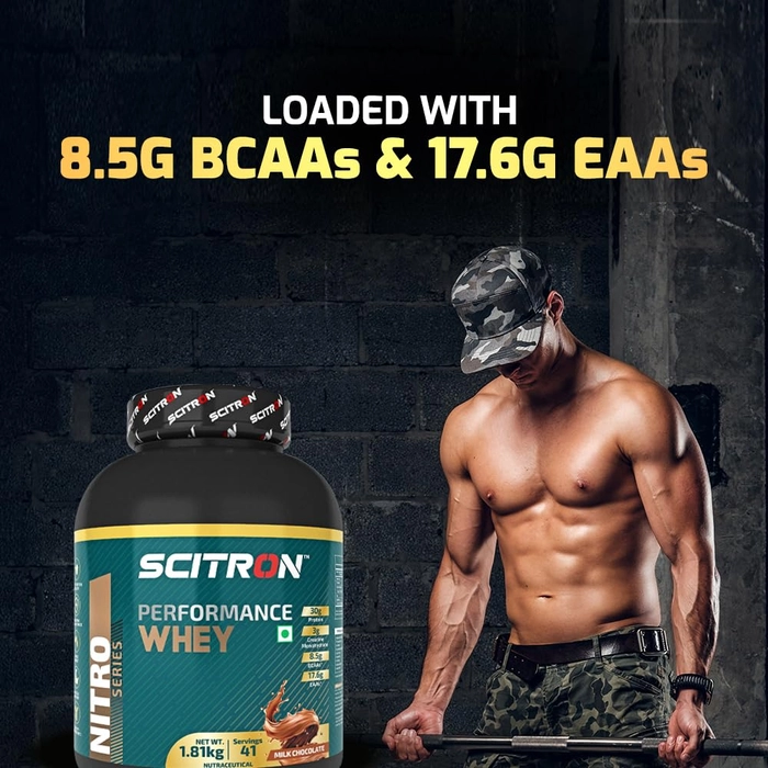 Scitron Nitro Series Performance Whey (30g Protein, 3g Creatine Monohydrate, 8.5 g BCAAs, 17.6 g EAAs ) 4 lb