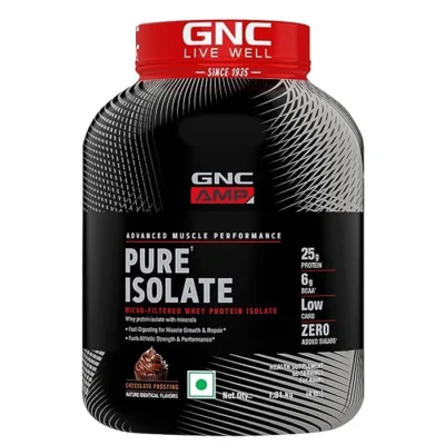 GNC AMP Pure Isolate Protein Powder 25g Protein Per Scoop, 6g Bcaa, Low Carbs With Zero Added Sugar 1.81kg