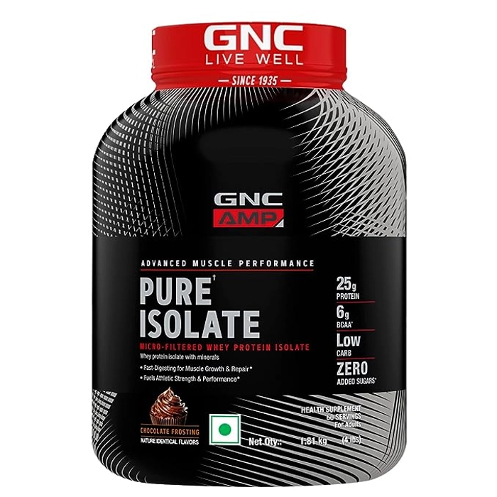 GNC AMP Pure Isolate Protein Powder 25g Protein Per Scoop, 6g Bcaa, Low Carbs With Zero Added Sugar 1.81kg