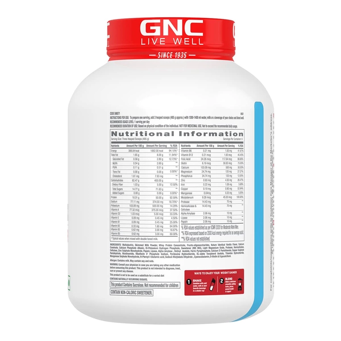 GNC Pro Performance Weight Gainer 2200Kcal, 440g Carbs 6.6lbs 3kg