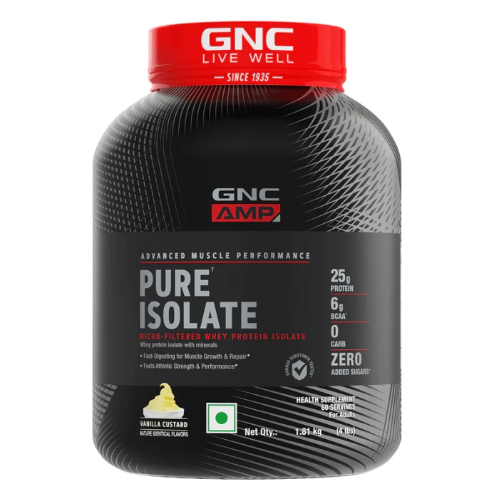 GNC AMP Pure Isolate Protein Powder 25g Protein Per Scoop, 6g Bcaa, Low Carbs With Zero Added Sugar 1.81kg