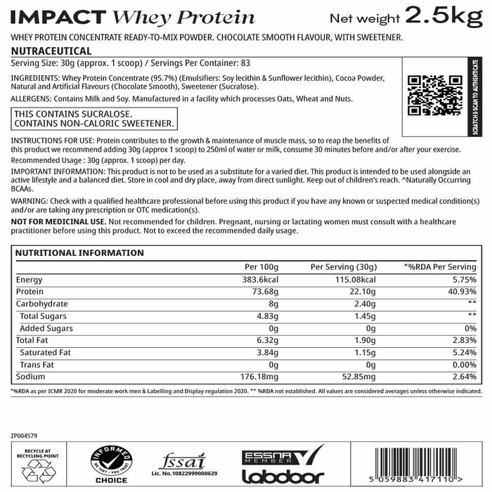 MyProtein Impact Whey Protein Concentrate Powder - 2.5kg, 5.5 lbs