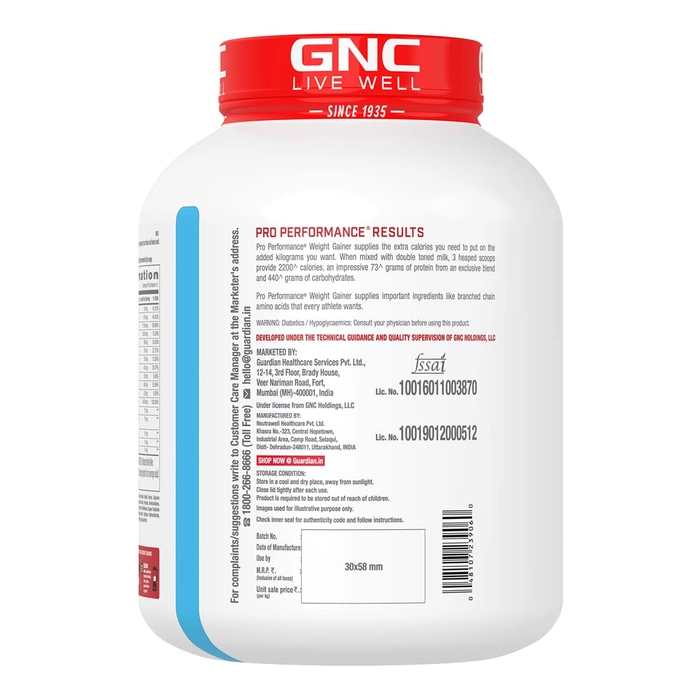 GNC Pro Performance Weight Gainer 2200Kcal, 440g Carbs 6.6lbs 3kg