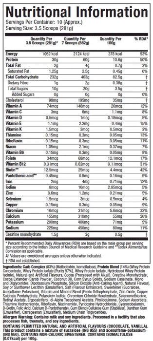 MuscleTech MassTech Extreme Mass Gainer, 30g Protein, 1073 KCAL, 1.5g Creatine With Added Multi Vitamins