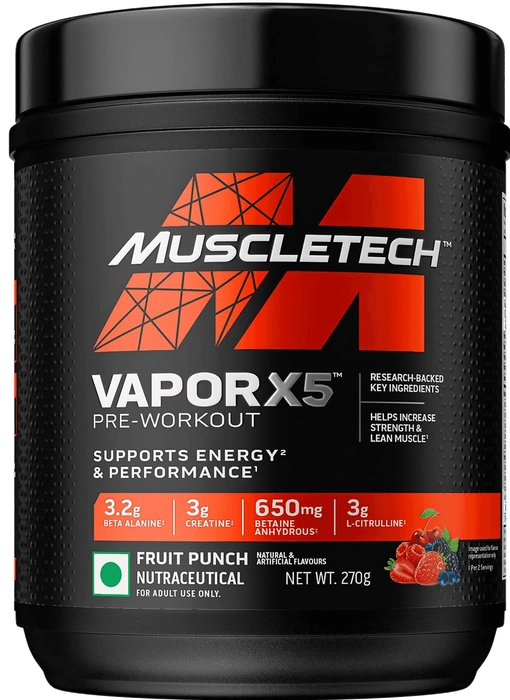 Muscletech Vapor X5 Pre-workout, 3.2g Beta-Alanine, 3g Creatine, 650mg Betaine Anhydrous, 3g L-Citrulline 270g (30 Servings)