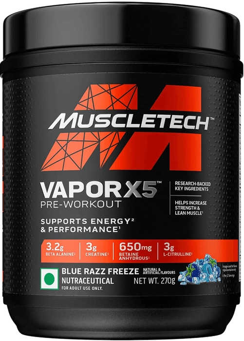Muscletech Vapor X5 Pre-workout, 3.2g Beta-Alanine, 3g Creatine, 650mg Betaine Anhydrous, 3g L-Citrulline 270g (30 Servings)