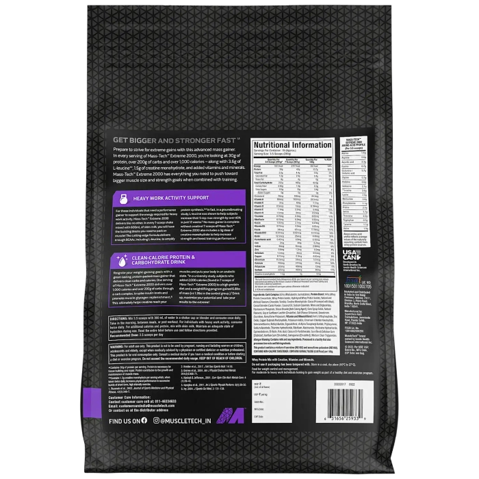 MuscleTech MassTech Extreme Mass Gainer, 30g Protein, 1073 KCAL, 1.5g Creatine With Added Multi Vitamins