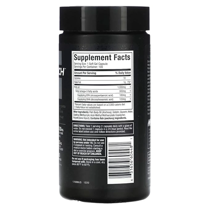 Muscletech Platinum 100% Fish Oil, 1000mg Fish Oil, 300mg Omega-3 Fatty Acids, 180mg EPA & 120mg DHA, (100 Softgel Capsules)
