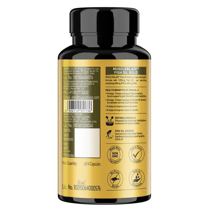MuscleBlaze Omega 3 Fish Oil Gold - 60 Capsule