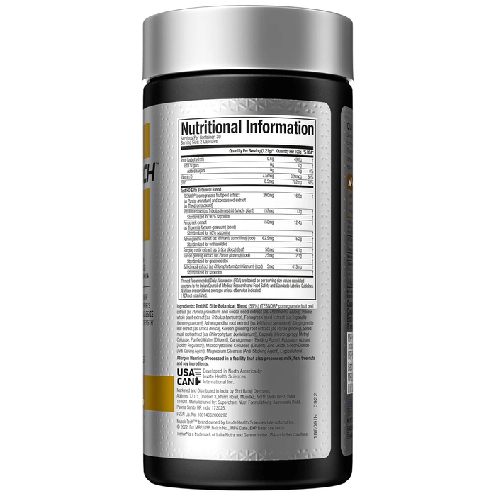 MuscleTech Test HD Elite, Testosterone Booster, Tesnor Extract 200mg, Tribulus Extract 157mg, Fenugreek Extract 150mg, Ashwagandha Extract 62.5mg, Stinging Needle Extract 50mg, Korean Ginseng Extarct