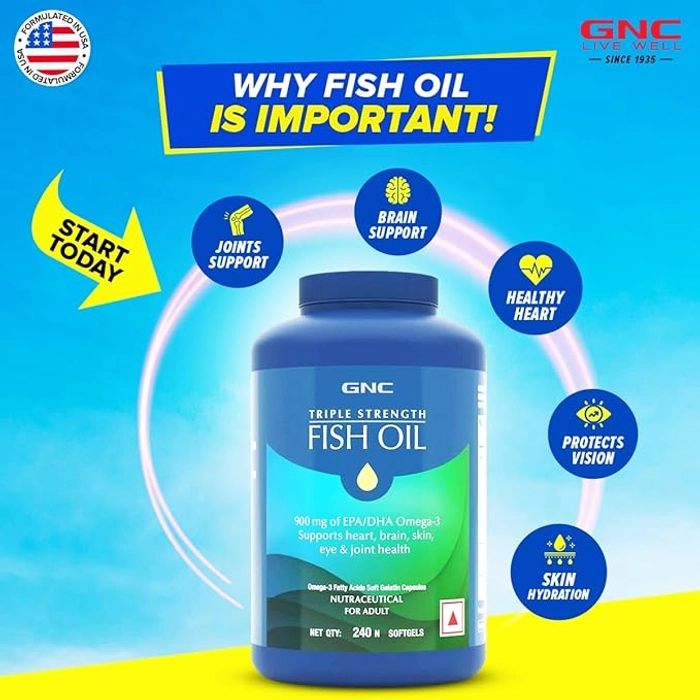 GNC Triple Strength Fish Oil 900mg EPA/DHA, Omega 3 240 Softgels