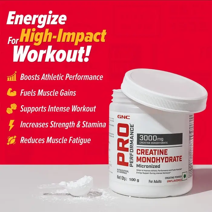 GNC Pro Performance Creatine Monohydrate Powder 3000mg, Fructo-oligosaccharides 0.10mg, 3000mg Per Scoop