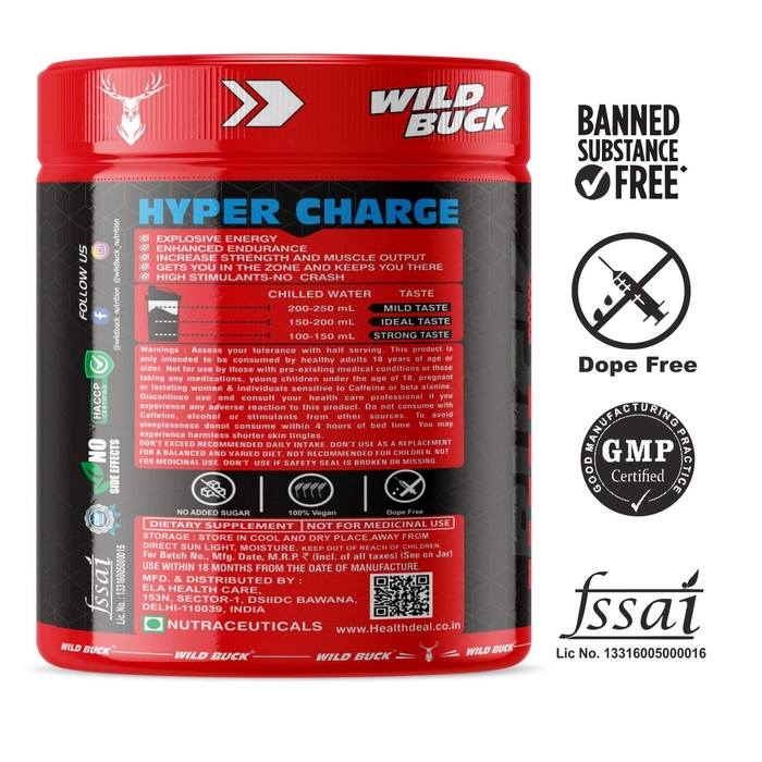 WILD BUCK Hyper Charge Pre-X4 Hardcore Pre-Workout Supplement 170g