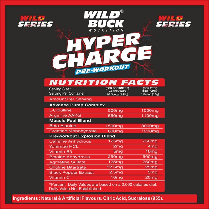 WILD BUCK Hyper Charge Pre-X4 Hardcore Pre-Workout Supplement 170g