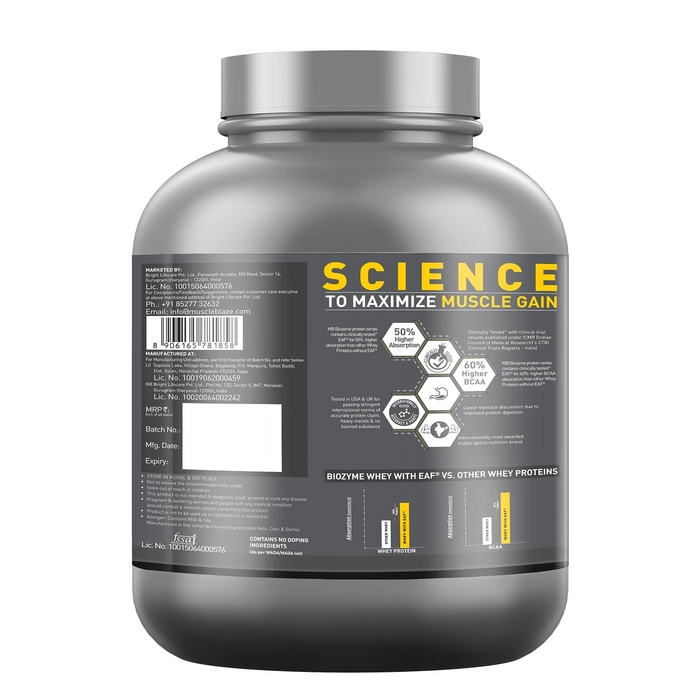 MuscleBlaze Biozyme Performance Whey Protein, 4.4 lbs, 2 kg