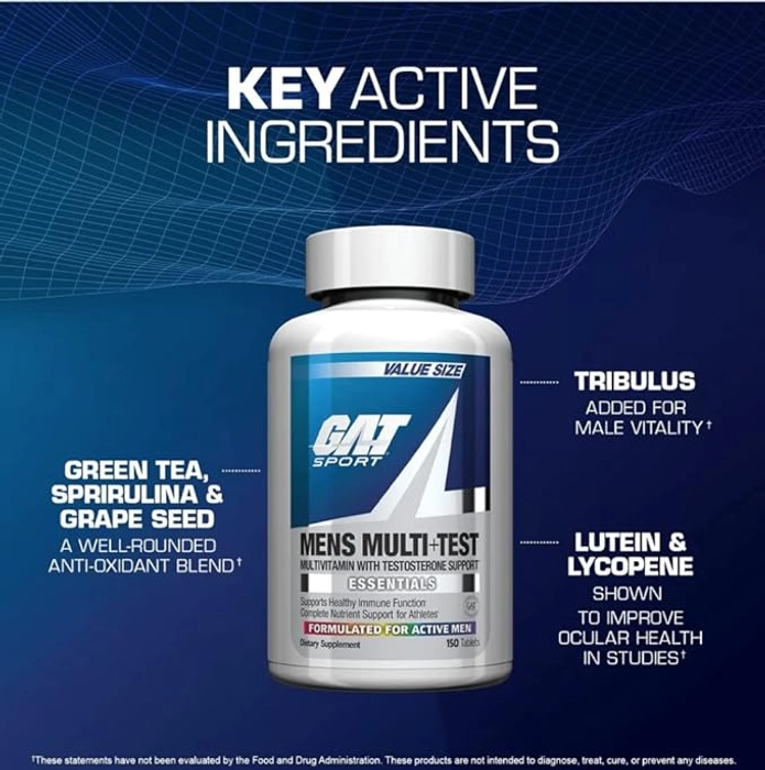 Gat Sports Mens Multi+Test Multivitamin With Testosterone Support (60 Caps)