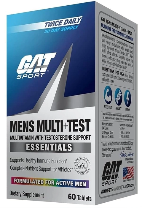 Gat Sports Mens Multi+Test Multivitamin With Testosterone Support (60 Caps)