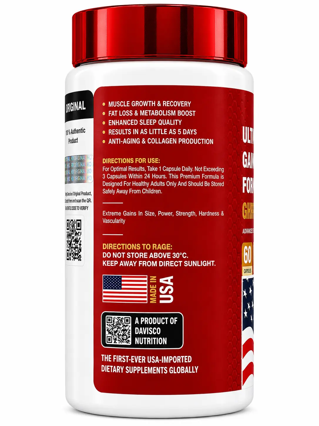 Davisco Foods Ultimate Gaining Formula GHRP6 + CJC | Advanced Muscle Growth & Recovery Support | 60 Capsules