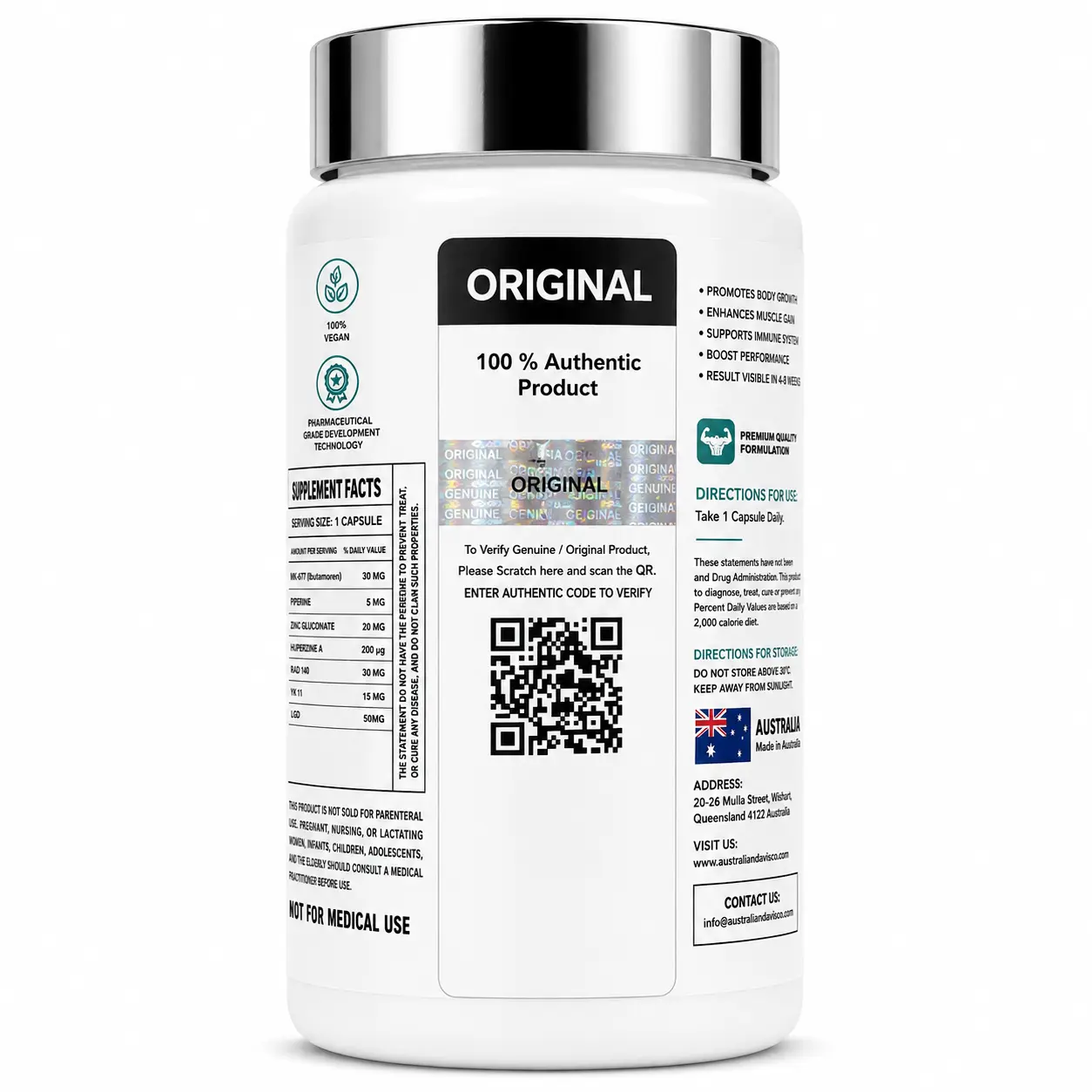 Australian Davisco MK677 With Andro Gain | Ibutamoren 30mg | Advanced Muscle Growth & Recovery Support | 60 Capsules