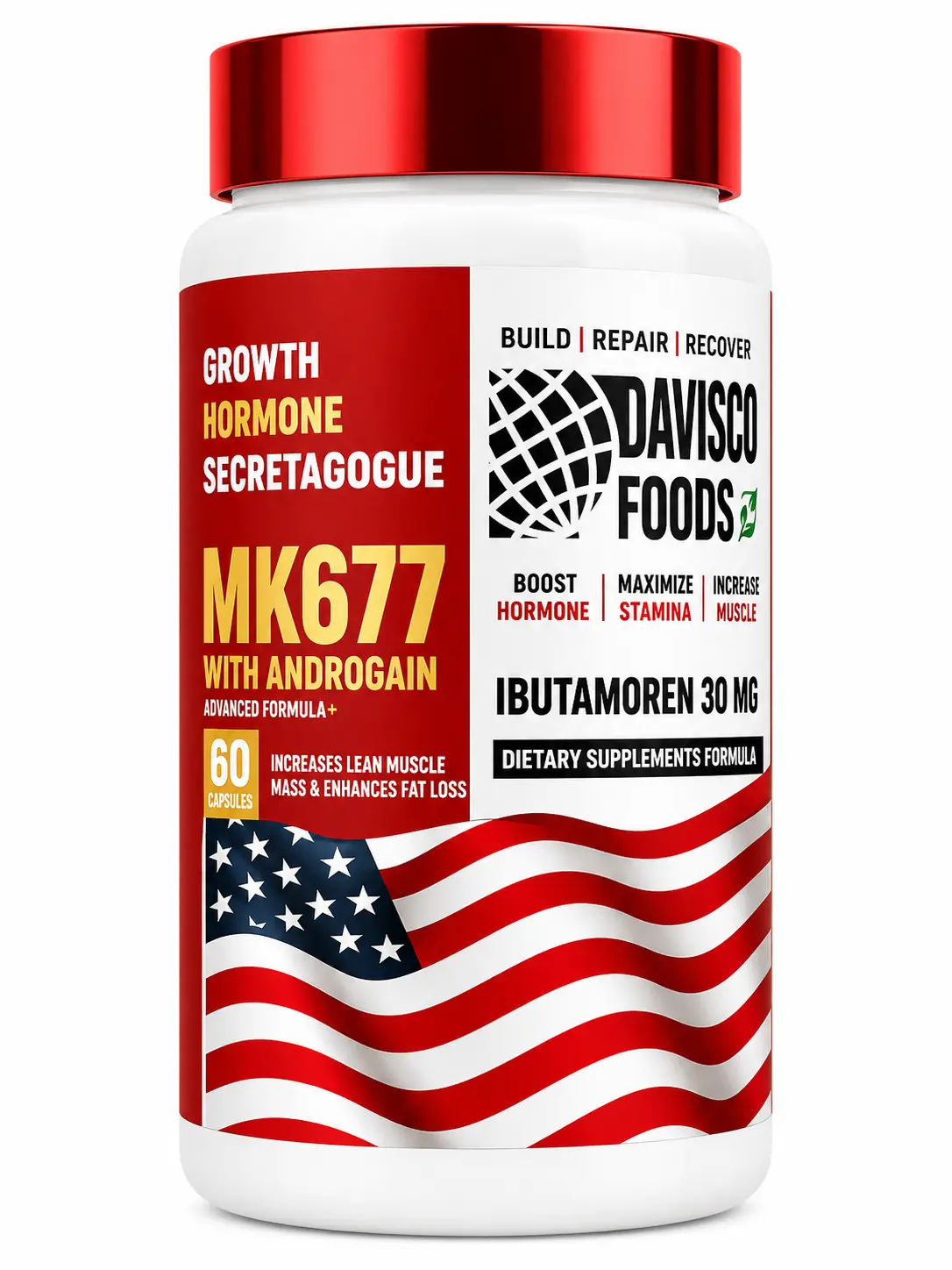 Davisco Foods MK677 With Andro Gain | Ibutamoren 30mg Growth Hormone Support Formula | Muscle Growth, Recovery & Performance | 60 Capsules