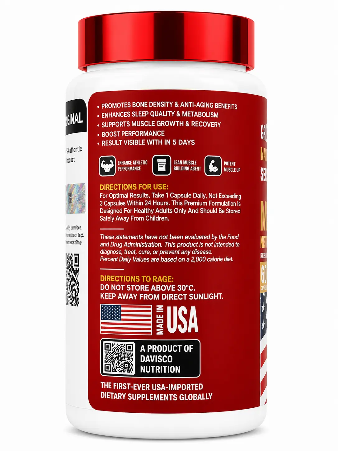 Davisco Foods MK677 With Andro Gain | Ibutamoren 30mg Growth Hormone Support Formula | Muscle Growth, Recovery & Performance | 60 Capsules