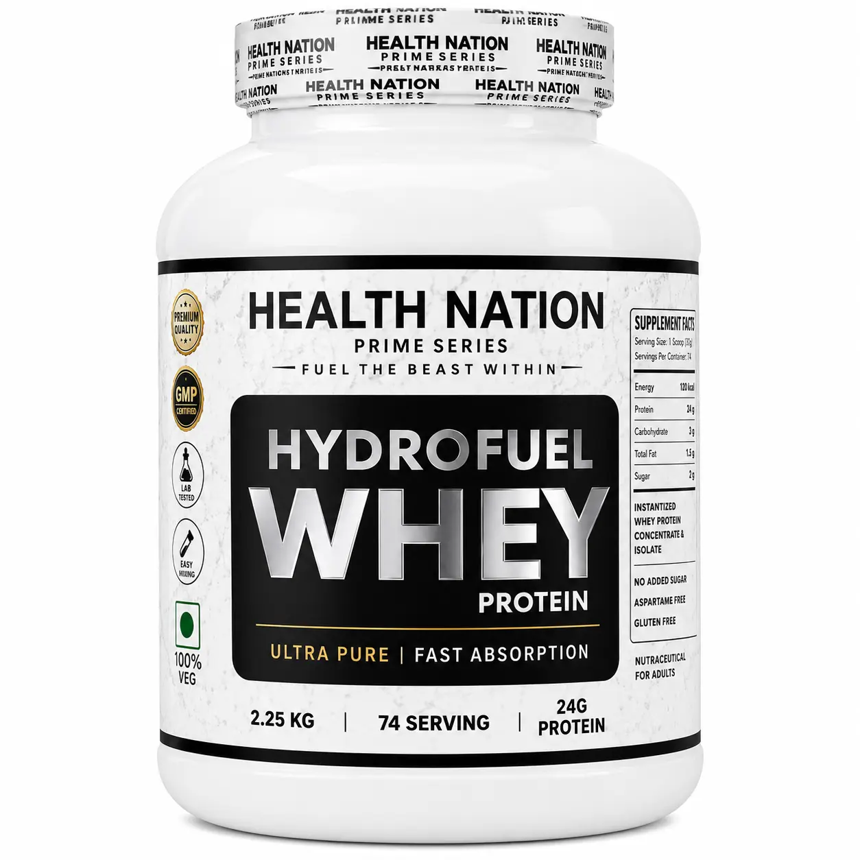 Health Nation Prime Series HydroFuel Whey Protein 2.25kg | 24g Protein Per Serving | Whey Concentrate & Isolate Blend | Fast Absorption Recovery Formula | 74 Servings | Chocolate Flavour