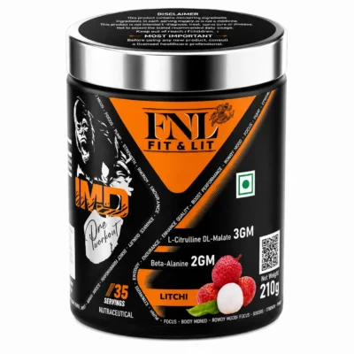 FNL Fit & Lit IMD Pre Workout | L-Citrulline DL-Malate 3g | Beta-Alanine 2g | Litchi Flavour | 210g | 35 Servings