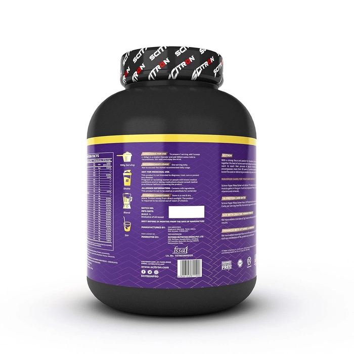 Scitron Nitro Series Hyper Mass Gainer ( 377 Kcal, 14g Protein, 78g Carbs, 3g Creatine, 6.14g EAAs, 19 Vitamins & Minerals ) 6.6 lb