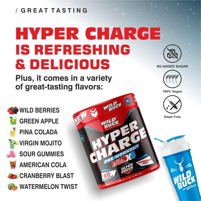 WILD BUCK Hyper Charge Pre-X4 Hardcore Pre-Workout Supplement 170g