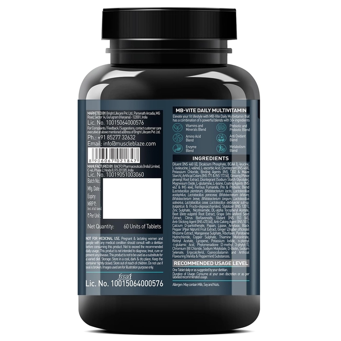 MuscleBlaze MB Vite Daily Multivitamin - Unflavoured, 60 Tablets