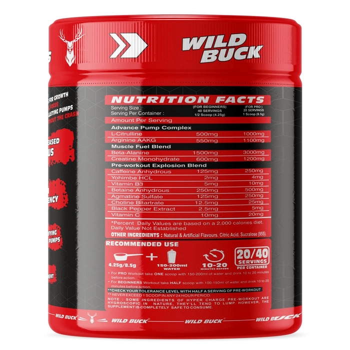 WILD BUCK Hyper Charge Pre-X4 Hardcore Pre-Workout Supplement 170g