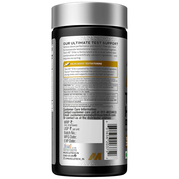 MuscleTech Test HD Elite, Testosterone Booster, Tesnor Extract 200mg, Tribulus Extract 157mg, Fenugreek Extract 150mg, Ashwagandha Extract 62.5mg, Stinging Needle Extract 50mg, Korean Ginseng Extarct