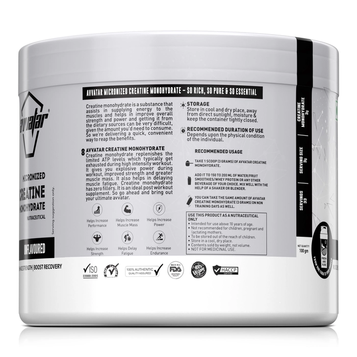 Avvatar Micronized Creatine Monohydrate Powder 100g (33 Servings)