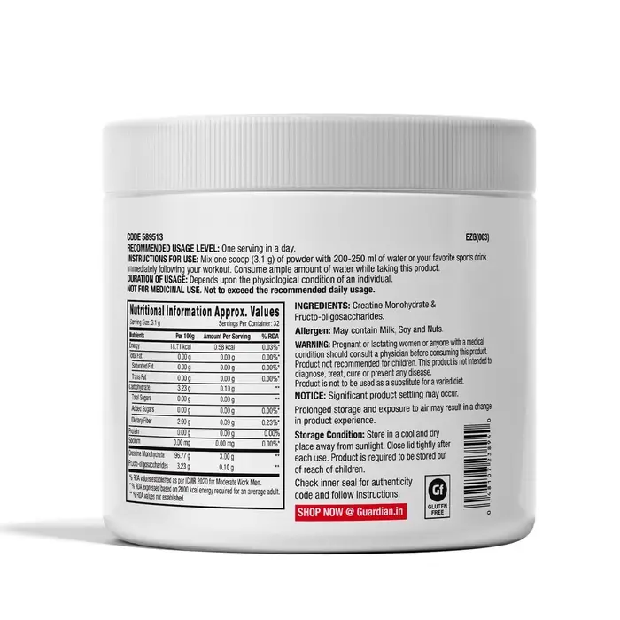 GNC Pro Performance Creatine Monohydrate Powder 3000mg, Fructo-oligosaccharides 0.10mg, 3000mg Per Scoop