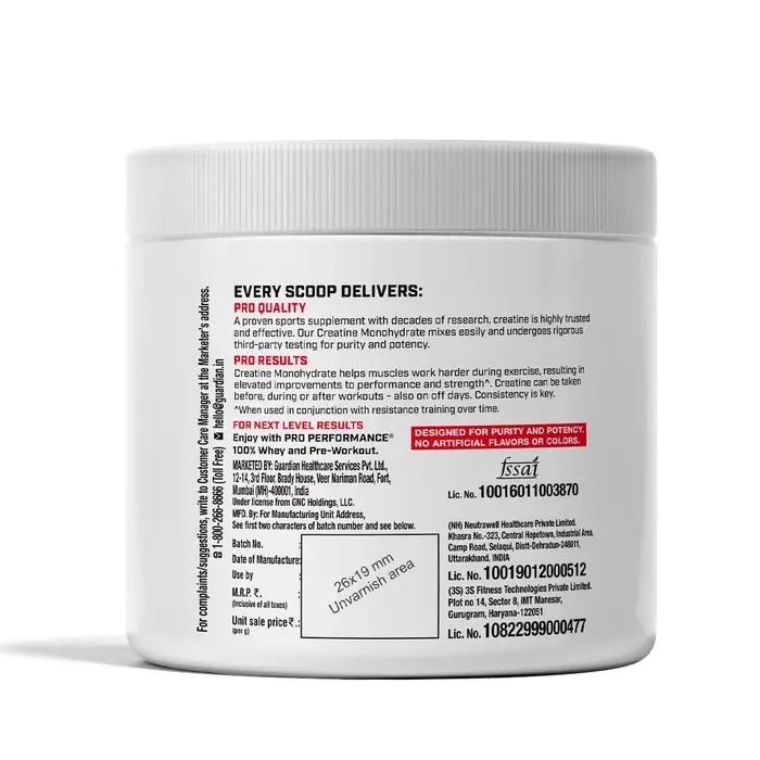 GNC Pro Performance Creatine Monohydrate Powder 3000mg, Fructo-oligosaccharides 0.10mg, 3000mg Per Scoop